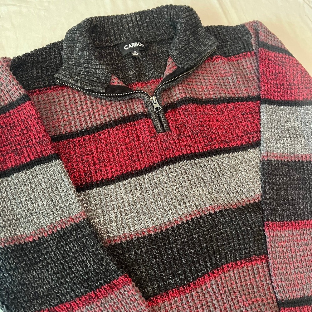 Carbon Size S Quarter-Zip Striped Knit Sweater (2621)
